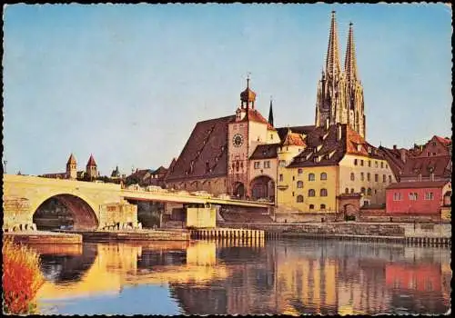 Ansichtskarte Regensburg Donau Brücke Partie mit Dom 1962