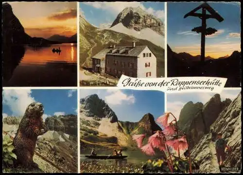 Ansichtskarte .Bayern Grüße von der Rappenseehütte und Heilbronnerweg 1965