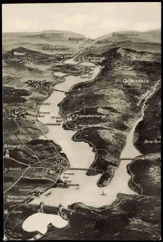 Ansichtskarte Günne Landkarten Ansichtskarte Möhnesee - Stausee 1961