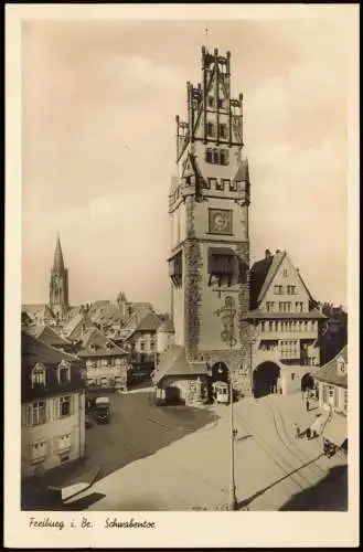 Ansichtskarte Freiburg im Breisgau Schwabentor, Straßenbahn 1959