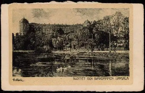 Postcard Uppsala Upsala Schloss und Schwanendamm 1915