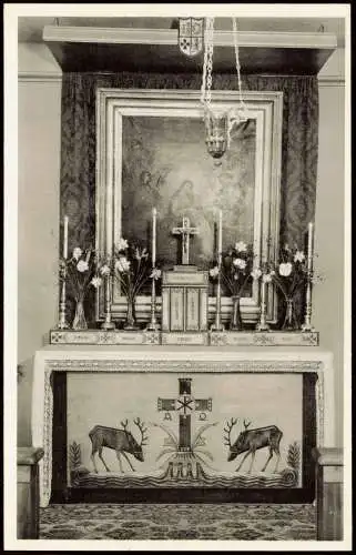 Postcard Djursholm Birgittasystrarna. Handsnidat altare Kloster 1955