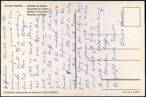 Postales .Spanien Cavas Rondell Flaschen in Pulten. 1975