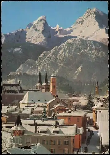Ansichtskarte Berchtesgaden Stadt mit Watzmann im Winter 1965