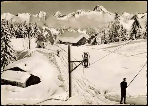 Ansichtskarte Oberstdorf (Allgäu) Hollwieslift Skifahrer im Winter 1961