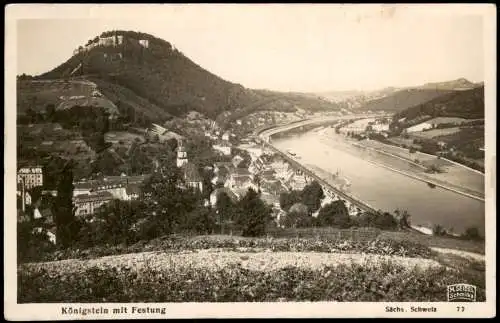 Königstein (Sächsische Schweiz) Königstein mit Festung, Elbe Tal 1930