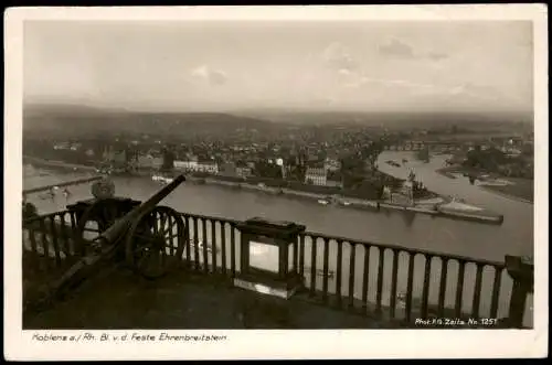 Koblenz Panorama-Ansicht - Blick von der Festen Ehrenbreitstein 1938