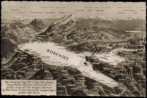 Ansichtskarte  Bodensee - Landkarte 1957