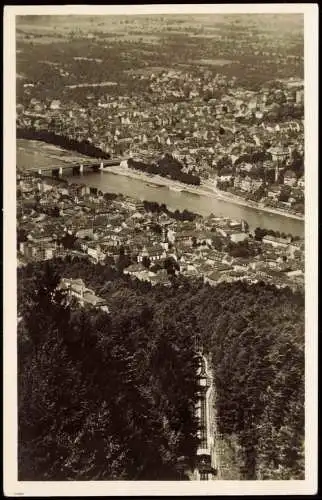 Ansichtskarte Heidelberg Blick vom Königstuhl auf Bergbahn und Stadt 1960