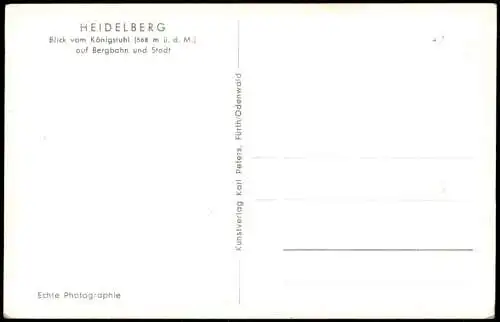 Ansichtskarte Heidelberg Blick vom Königstuhl auf Bergbahn und Stadt 1960