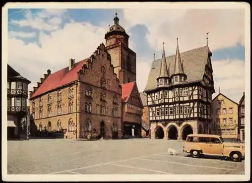 Ansichtskarte Alsfeld Marktplatz, altes Auto 1955