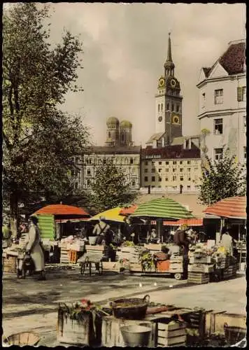 Ansichtskarte München Viktualienmarkt, Marktreiben 1958