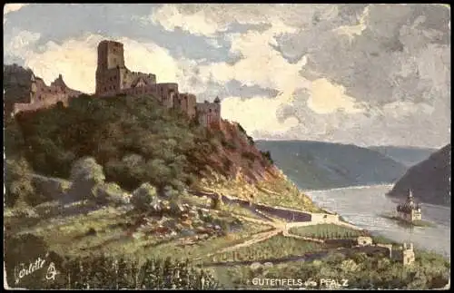 Ansichtskarte Kaub Burg Gutenfels und Pfalz am Rhein 1910