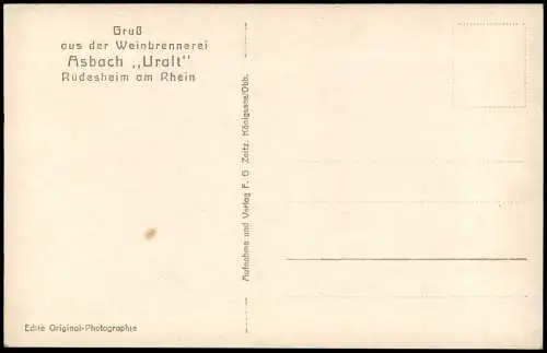 Rüdesheim (Rhein) Dampfer mit Ort, Gruss aus Weinbrennerei Asbach Uralt 1929