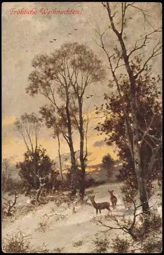 Ansichtskarte  Weihnachten - Christmas - Rehe im Wald 1917