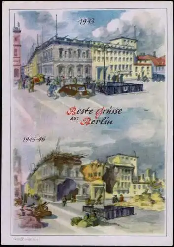Ansichtskarte Berlin 2 Bild Künstlerkarte Straße 1933 und 1946 1955