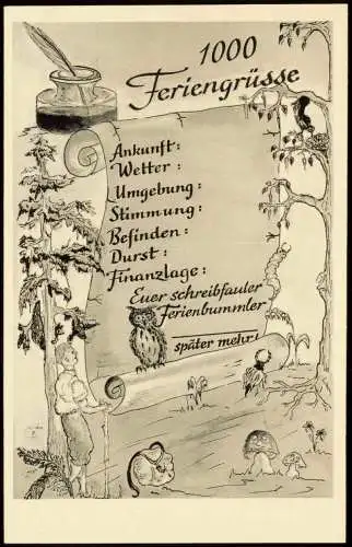 Ansichtskarte  1000 Feriengrüße, schreibfauler Ferienbummler 1957