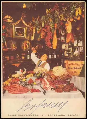 Postales Barcelona LOS CARACOLES Restaurant mit Wirt 1956