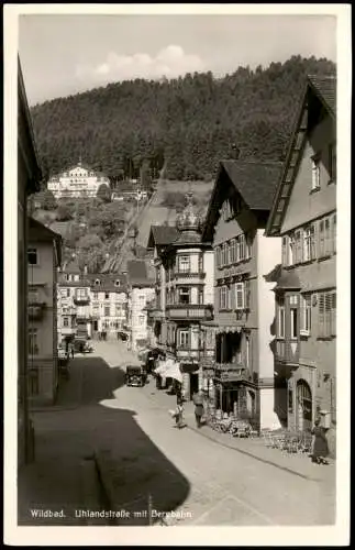 Ansichtskarte Bad Wildbad Uhlandstraße mit Bergbahn 1954