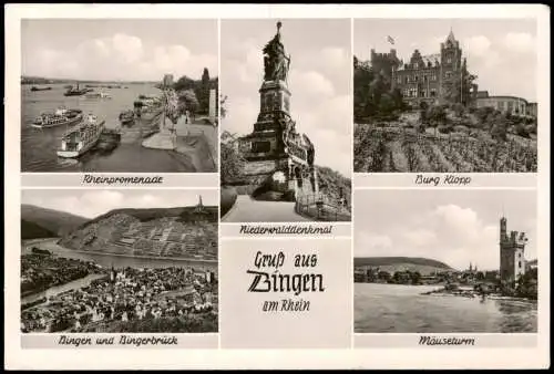 Ansichtskarte Bingen am Rhein Rheinschiffe, Burg Klopp, Niederwalddenkmal 1950