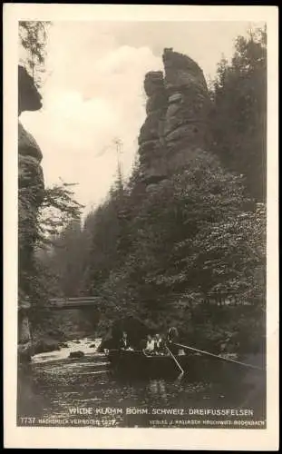 Postcard Tetschen-Bodenbach Decín Wilde Klamm und Dreifussfelsen 1927