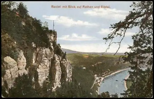 Rathen Panorama-Ansicht Bastei mit Blick auf Rathen und Elbtal 1920