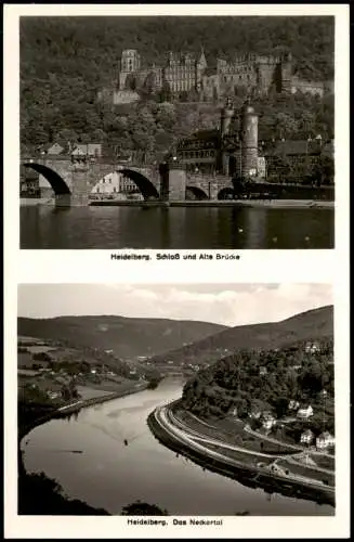 Ansichtskarte Heidelberg 2-Bild-Karte Schloss und Alte Brücke 1940