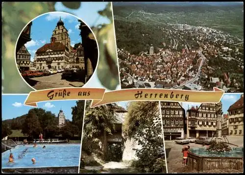 Herrenberg Mehrbildkarte mit Ortsansichten u.a. Luftaufnahme 1970