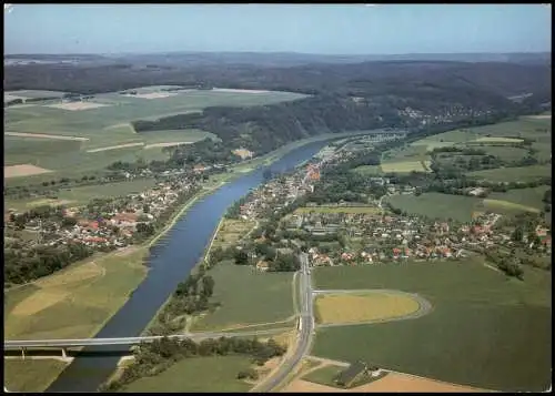 Herstelle-Beverungen Luftbild Herstelle und Würgassen mit neuer Weserbrücke 1984