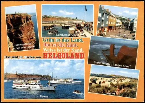 Helgoland Mehrbild-AK mit Schiffe auf Reede, Lummenfelsen Landungsbrücke 1985