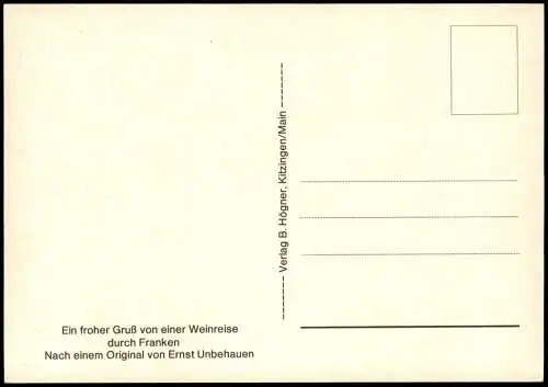 Künstlerkarte Weinreise durch Franken Main-Dreieck v. Ernst Unbehauen 1970