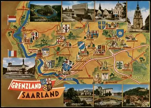 .Saarland Stadtplan Landkarte (Map): Grenzland SAARLAND  Saarbrücken 1988