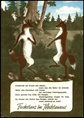 .Hessen Motivkarte Füchse beim Tanzen Restaurant FUCHSTANZ im Taunus 1980