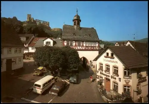 Königstein (Taunus) Partie am Alten Rathaus, Ratsstuben Lokal, Bus Autos 1980