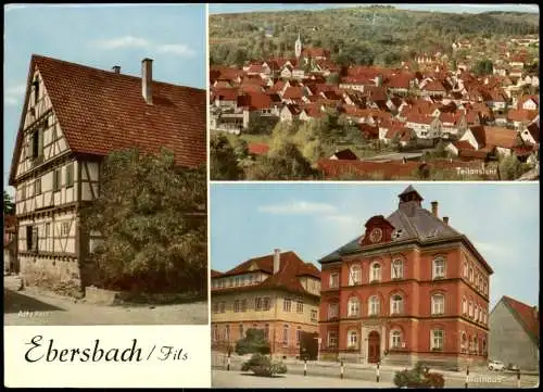 Ebersbach an der Fils Mehrbild-AK mit Alte Post, Rathaus, Ortsansicht 1980