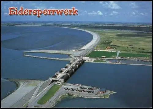 Ansichtskarte Wesselburenerkoog Eiderdamm mit Sperrwerk Luftbild 1990