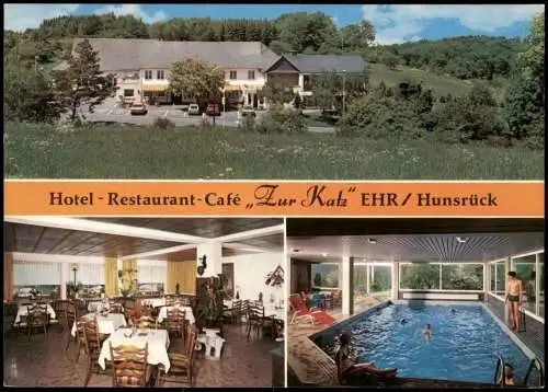 Ansichtskarte Ehr Hunsrück-Halsenbach 3 Bild: Hotel zur Katz Schwimmbad 1989