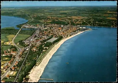 Ansichtskarte Eckernförde Süd-Strand mit Einfahrt zum Binnenhafen 1958