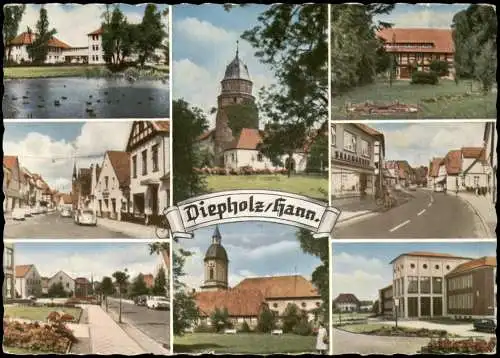 Diepholz Mehrbildkarte mit div. Ortsansichten, Straßen, VW Käfer uvm. 1959