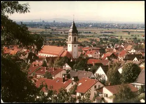 Ansichtskarte Dossenheim Ortspanorama mit St. Pankratiuskirche 1975