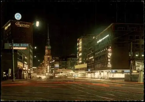 Ansichtskarte Dortmund Kampstraße bei Nacht, Leuchtreklame 1965