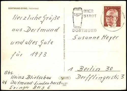 Ansichtskarte Eving-Dortmund Ortsansicht Eving mit Hallenbad 1973/1972