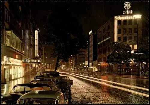 Düsseldorf Abend-/Nacht-Aufnahme Graf-Adolf-Straße, Autos Lokal 1965