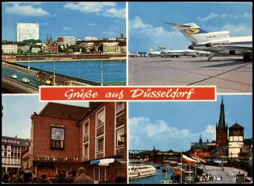 Ansichtskarte Düsseldorf Mehrbildkarte 4 Stadt-Ansichten, Flughafen 1975