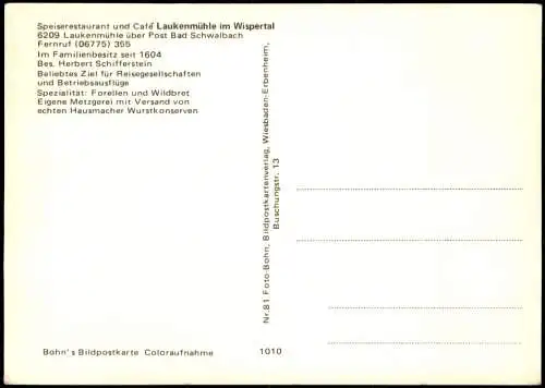 Bad Schwalbach Speiserestaurant Café Laukenmühle im Wispertal 1960