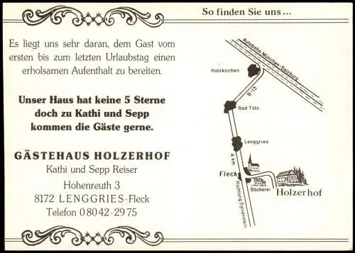 Lenggries Werbekarte GÄSTEHAUS HOLZERHOF im OT Fleck Hohenreuth 1980