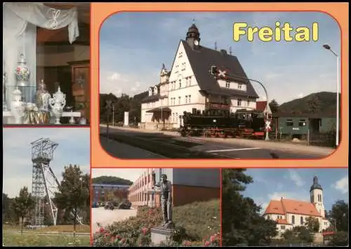 Freital Coẞmannsdorf mit Weißeritztalbahn Förderturm ehem. Wismut-Schacht 2000