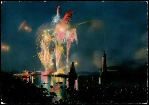 Ansichtskarte Lindau (Bodensee) Sommernachtsfest u. Feuerwerk im Hafen 1979