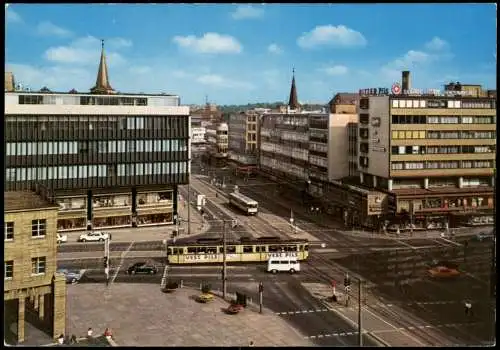 Bochum Stadtteilansicht City-Bereich, Straßenkreuzung, Tram Straßenbahn 1975