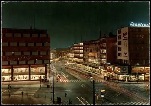 Ansichtskarte Bochum City-Bereich Stadtteilansicht am Abend, bei Nacht 1970
